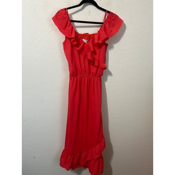 NWT Love Ady Sz L Coral Flutter Midi Dress Lined - Picture 2 of 9